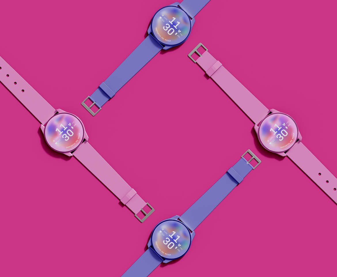数字智能手表圆形屏幕样机 Digital Smartwatch Screen Mockup 样机素材 sucaiwan.com