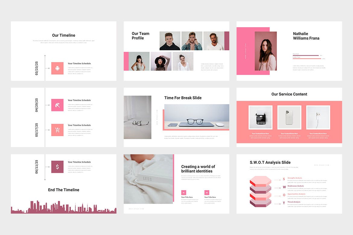 创意粉色PPT模板 Uvaqy : Creative Pink Powerpoint 幻灯图表 sucaiwan.com