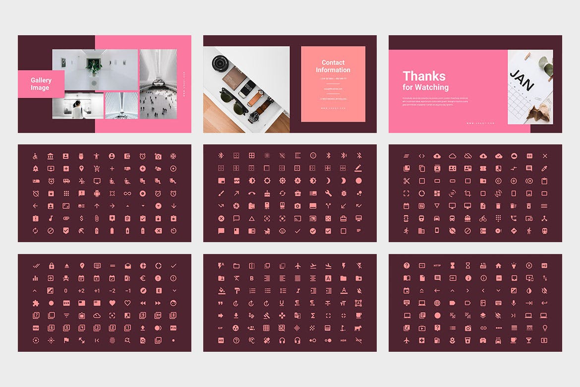 创意粉色PPT模板 Uvaqy : Creative Pink Powerpoint 幻灯图表 sucaiwan.com