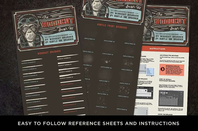 老式木刻版画AI+PS笔刷套装 笔刷资源 sucaiwan.com