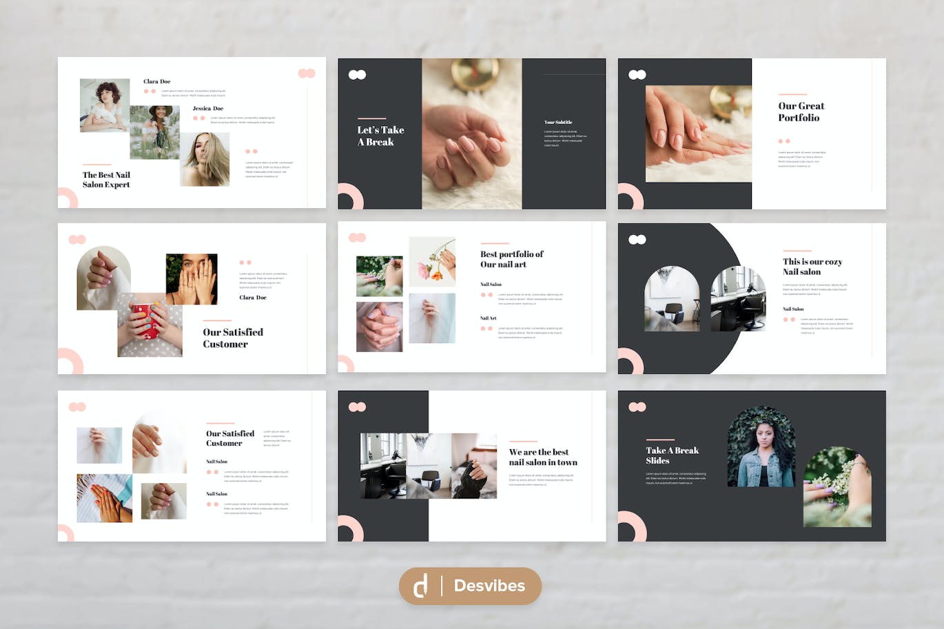 美甲沙龙美容护理PPT设计模板 Naila Nail Salon Powerpoint 幻灯图表 sucaiwan.com