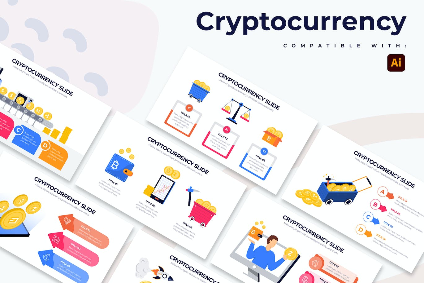 加密货币信息图表矢量模板 Business Cryptocurrency Illustrator Infographics 幻灯图表 sucaiwan.com