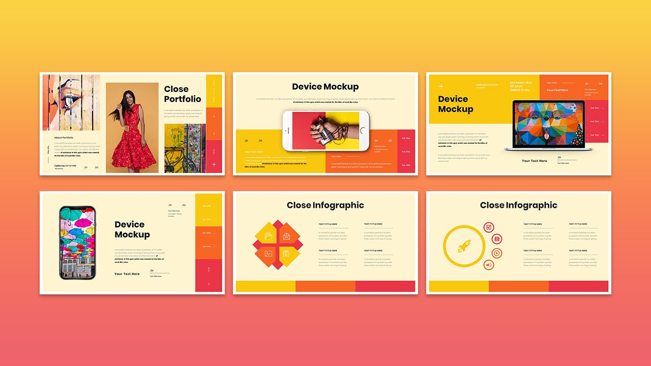 多彩作品集演示PPT幻灯片设计模板 Close – Business Presentation PowerPoint Template 幻灯图表 sucaiwan.com