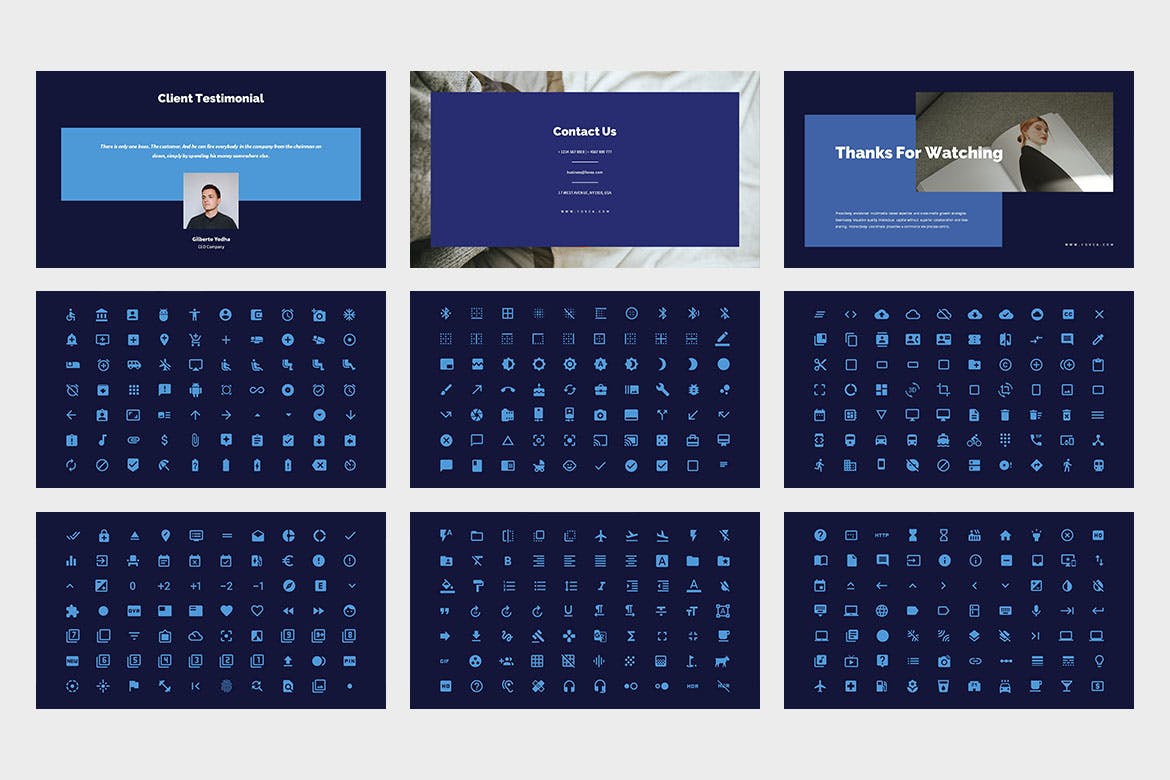 创意蓝色商业PPT演示幻灯片模板 Fovea : Creative Blue Powerpoint Template APP UI sucaiwan.com