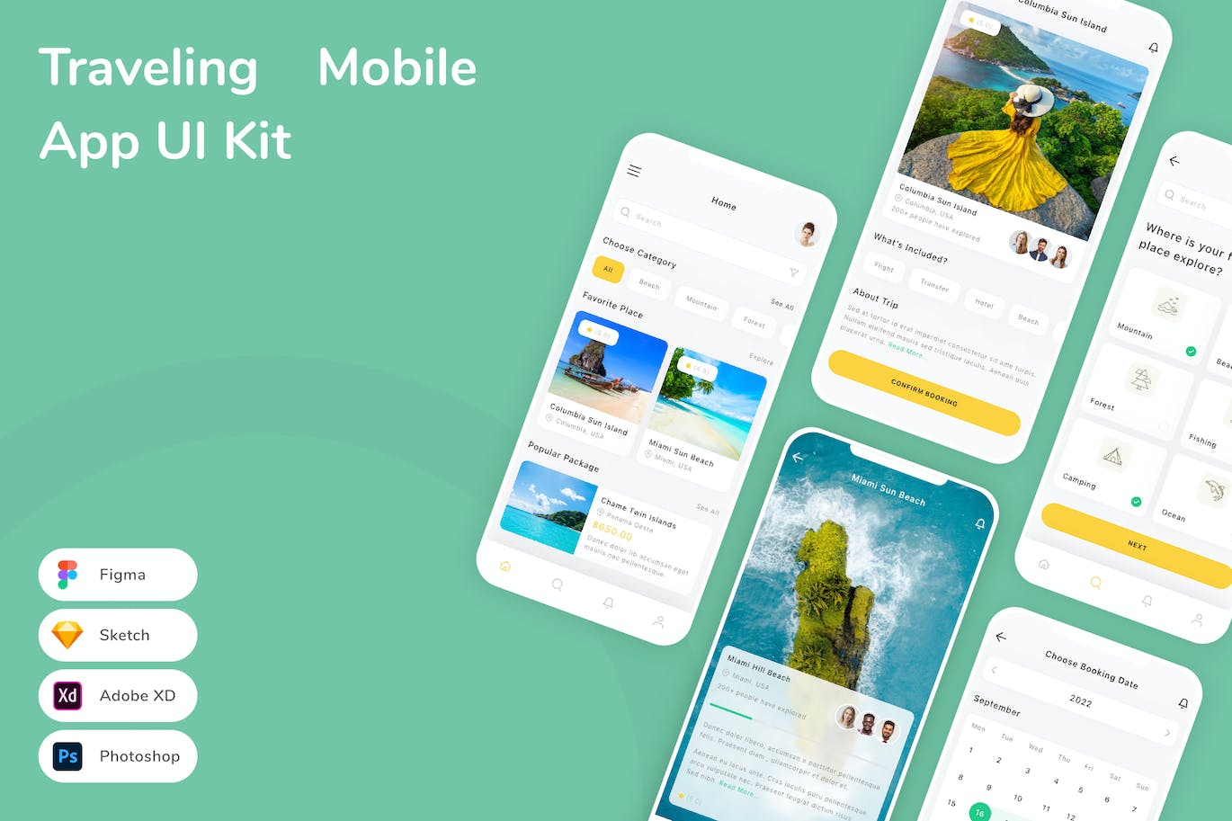 旅游App应用程序UI设计模板套件 Traveling Mobile App UI Kit APP UI sucaiwan.com