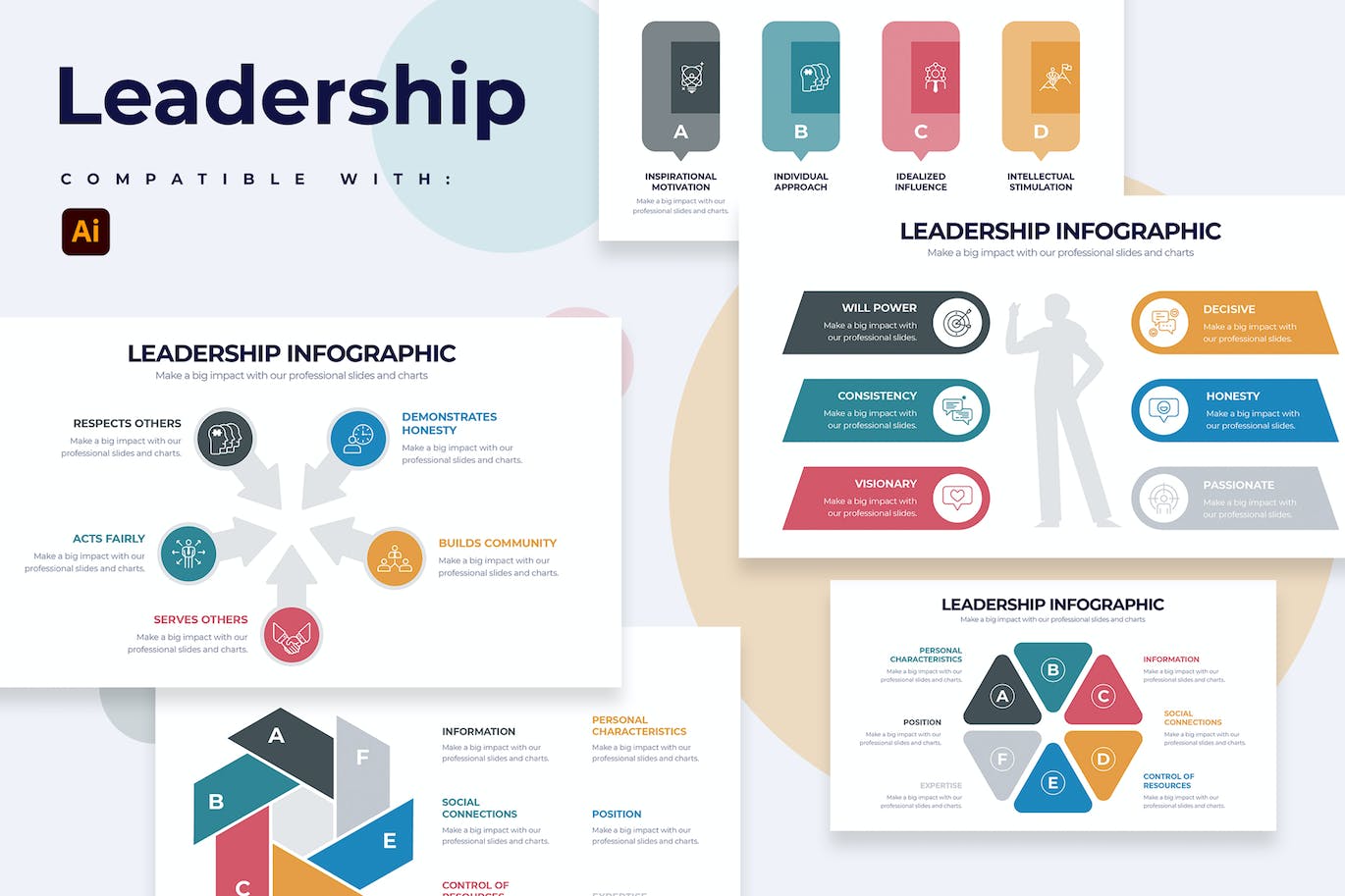 商业领导力信息图表矢量模板 Business Leadership Illustrator Infographics 幻灯图表 sucaiwan.com