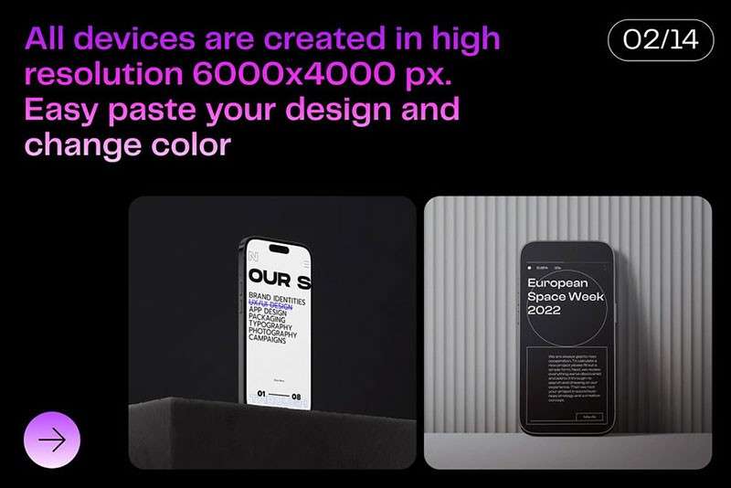 iPhone14 Pro手机暗色场景样机模板PSD 样机素材 sucaiwan.com