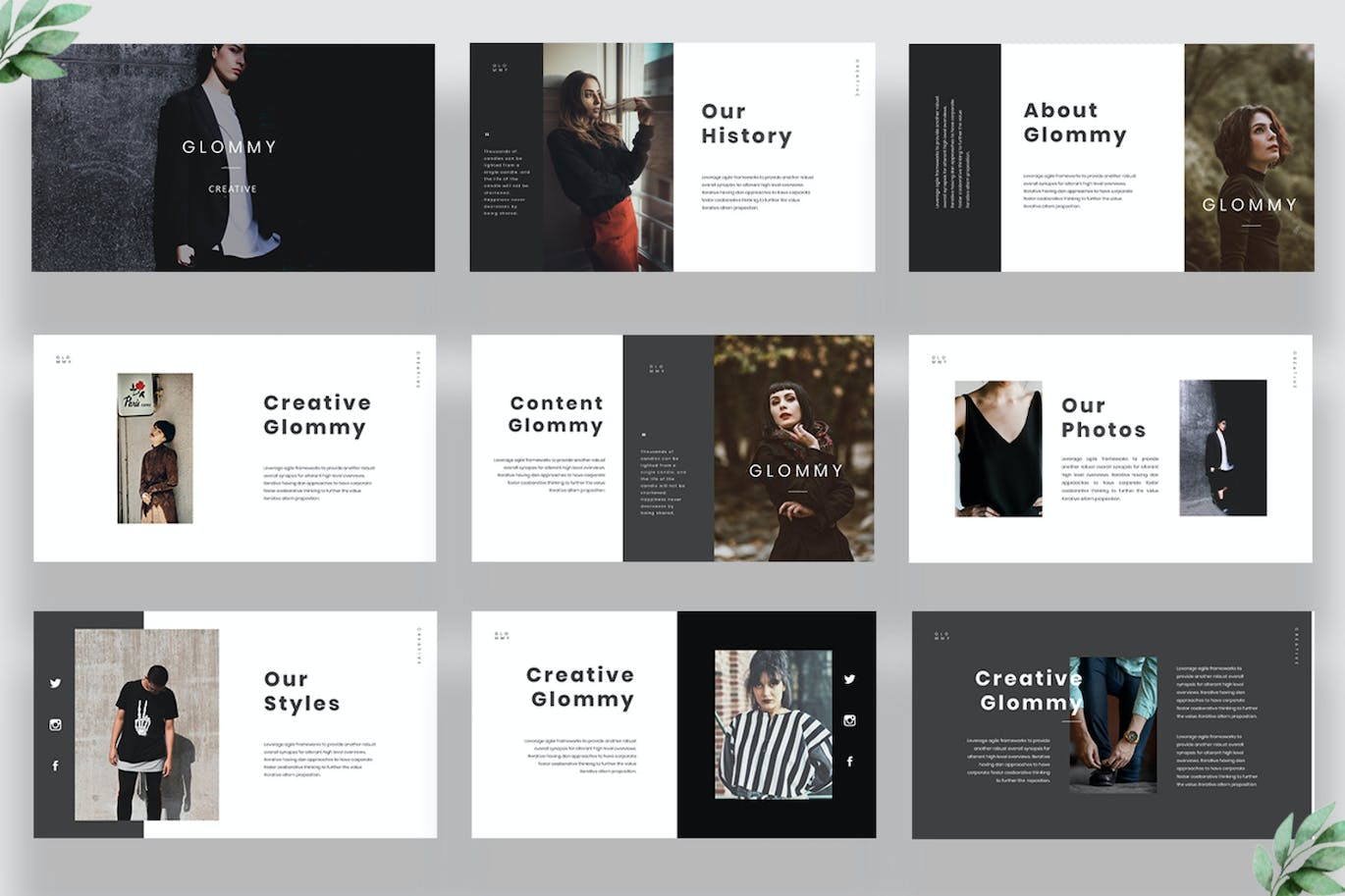 极简服装品牌演示Powerpoint模板 Gloomy Minimal Powerpoint 幻灯图表 sucaiwan.com