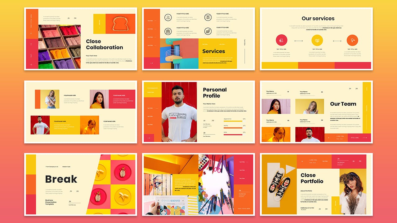 多彩作品集演示PPT幻灯片设计模板 Close – Business Presentation PowerPoint Template 幻灯图表 sucaiwan.com
