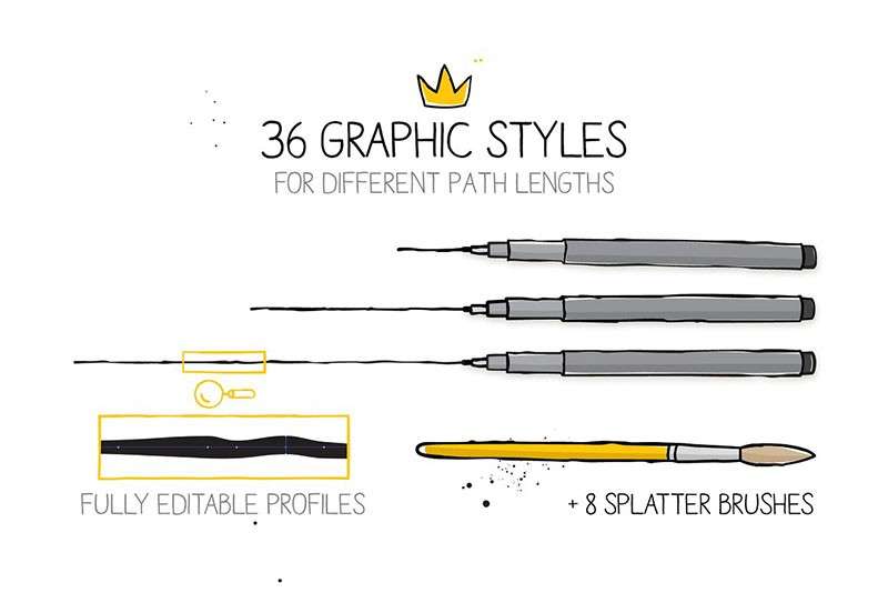 手绘路径图形样式+喷溅AI笔刷套装 笔刷资源 sucaiwan.com