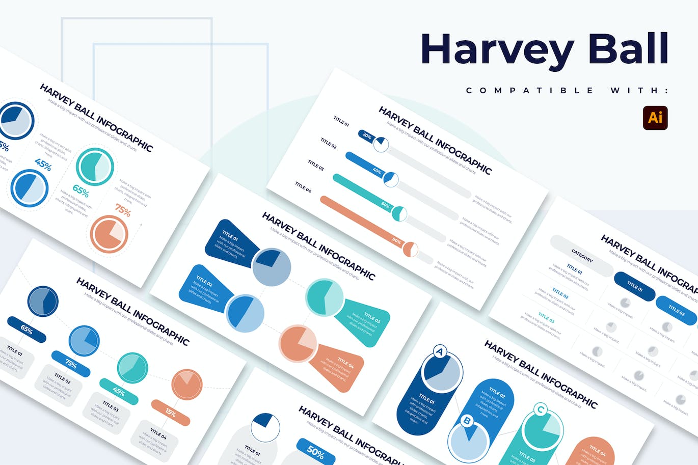 圆形百分比信息图表矢量模板 Business Harvey Ball Illustrator Infographics 幻灯图表 sucaiwan.com