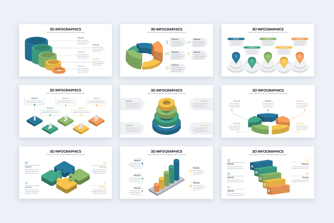 3D形状信息图表矢量模板 Business 3D Illustrator Infographics 幻灯图表 sucaiwan.com