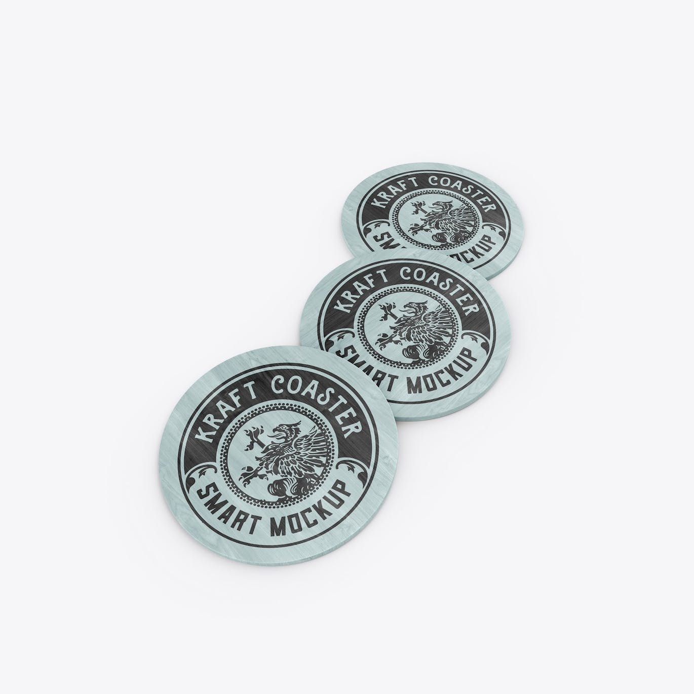 木制圆形杯垫Logo设计样机 Set Round Wooden Coaster Mockup 样机素材 sucaiwan.com