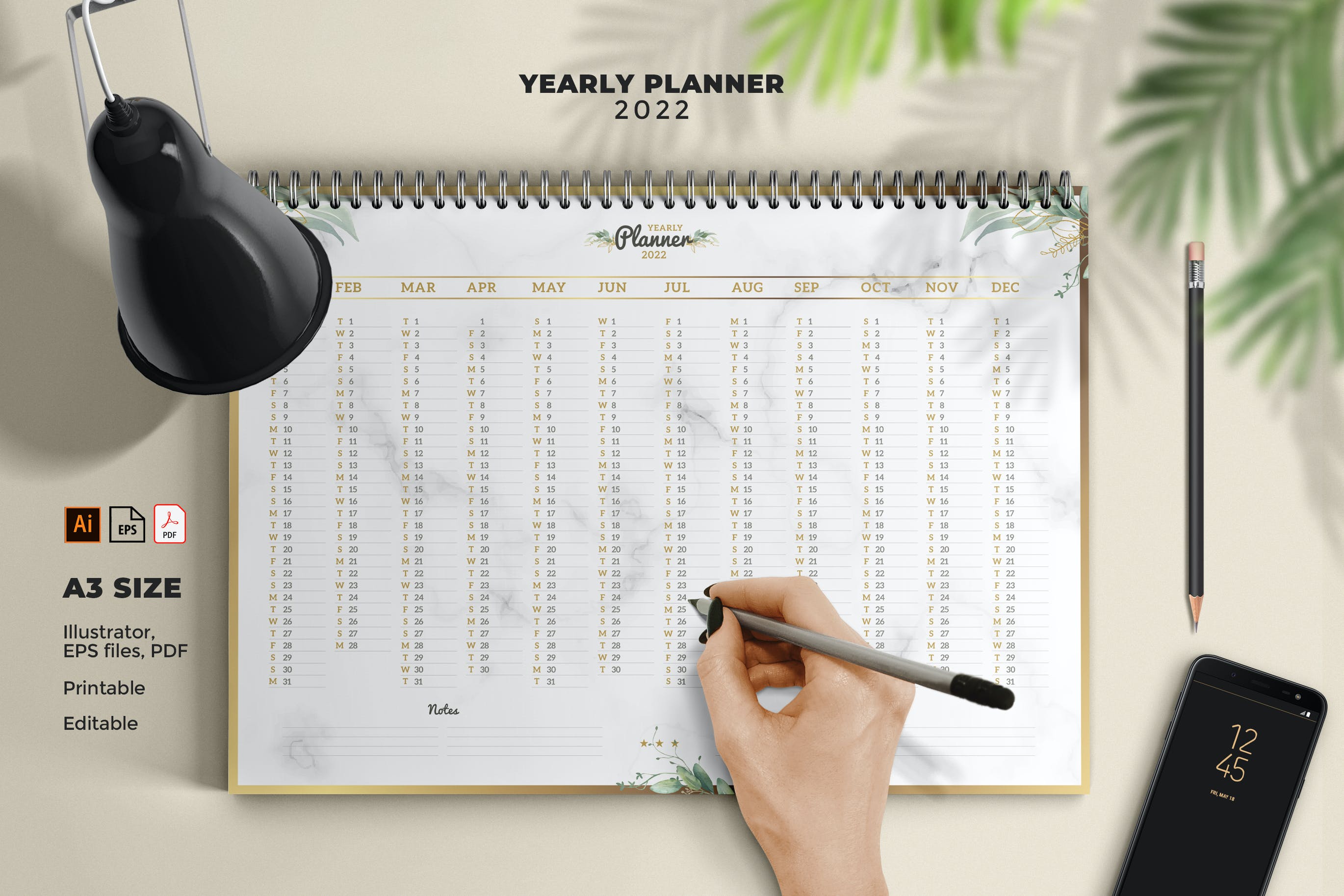 A3年度计划设计模板 Lux yearly planner A3 设计素材 sucaiwan.com
