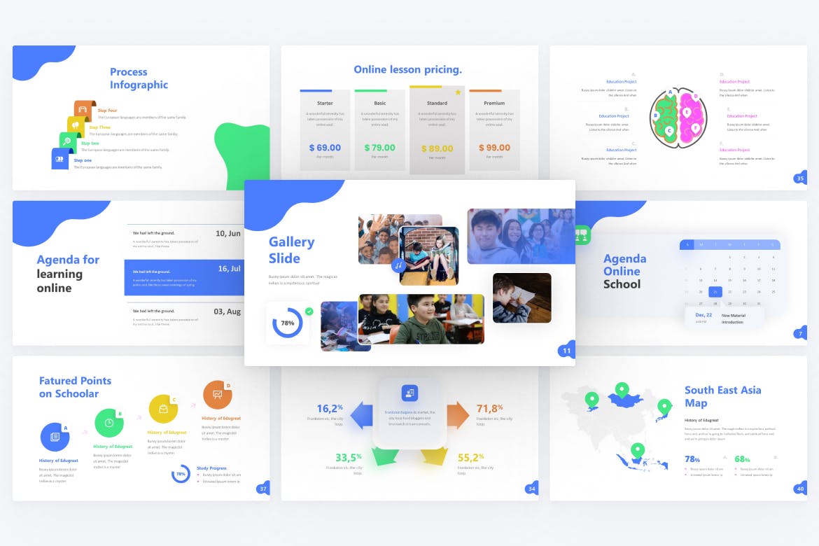 蓝色创意教育PPT幻灯片模板下载 Educamp Blue Creative Education PowerPoint 幻灯图表 sucaiwan.com