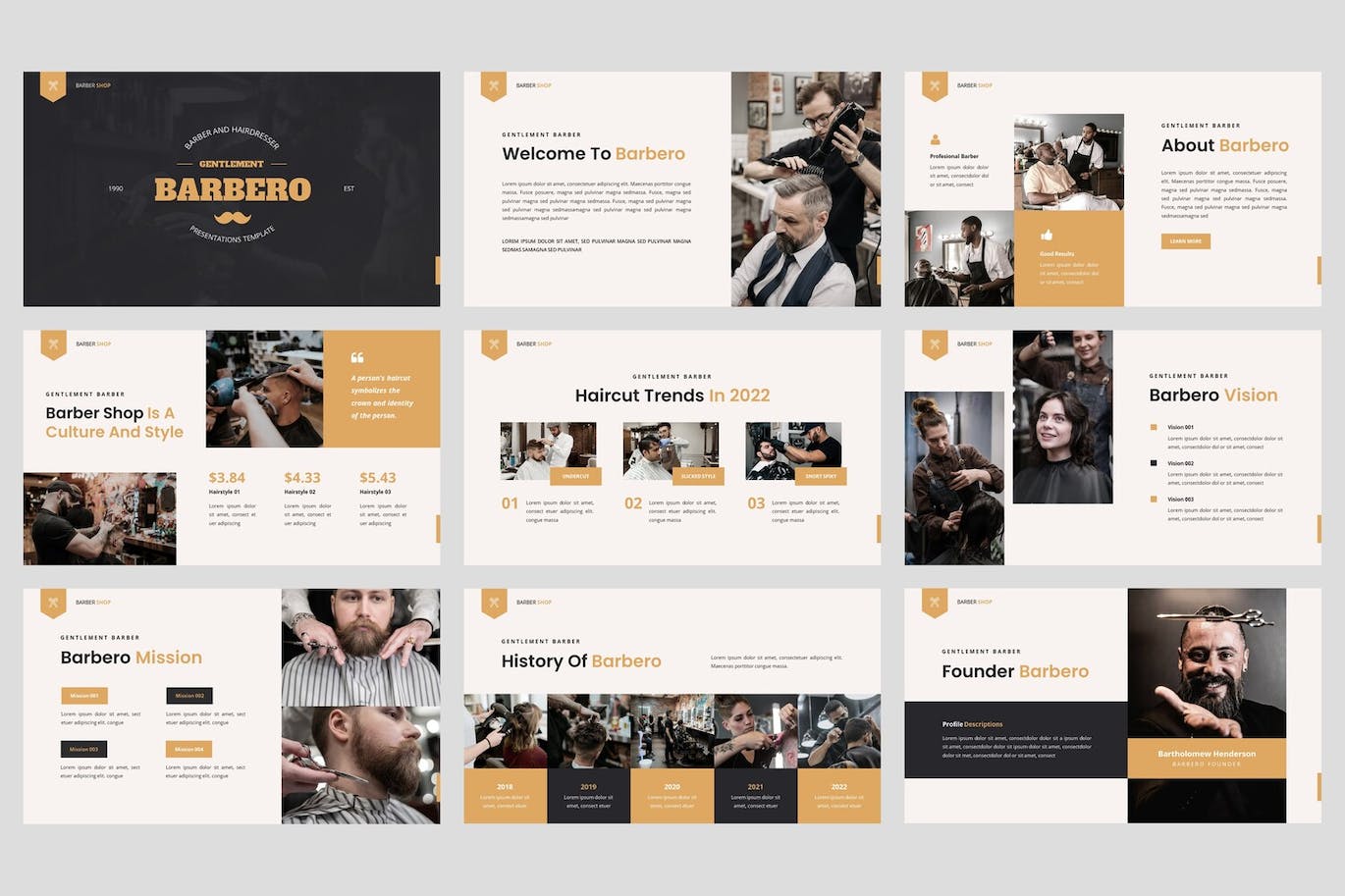 理发店和理发师Powerpoint幻灯片模板 Barbero – Barbershop Powerpoint Template 幻灯图表 sucaiwan.com