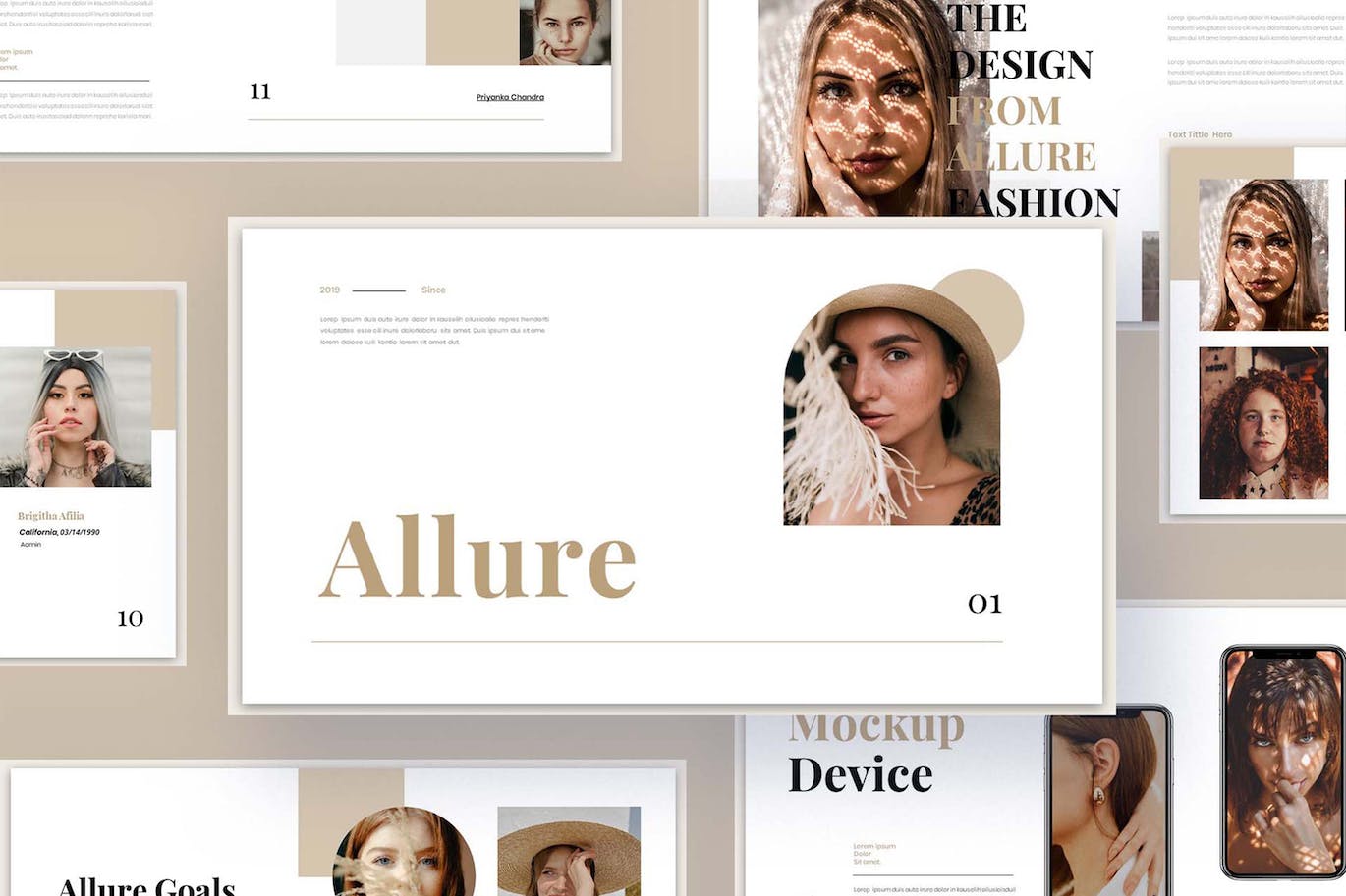 复古时尚演示PPT幻灯片模板素材 Allure – Business Presentation Powerpoint Template 幻灯图表 sucaiwan.com