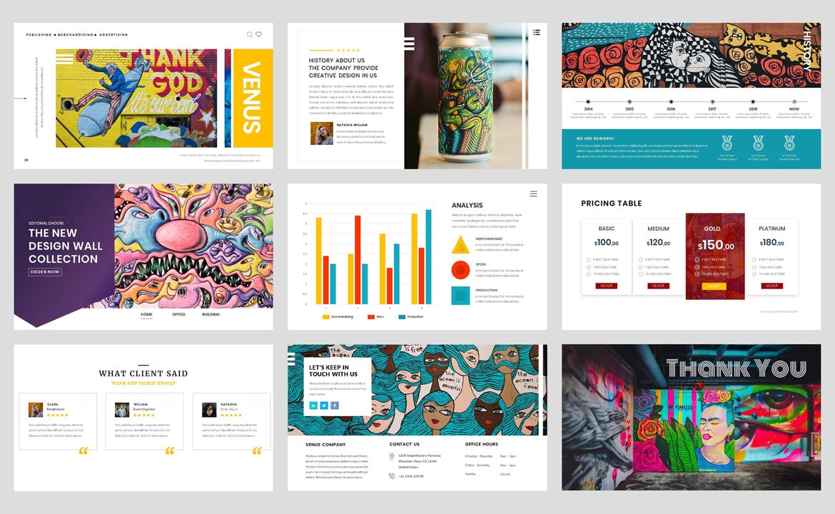 波普艺术创意PPT演示幻灯片模板 Pop Art – Creative PowerPoint Template 幻灯图表 sucaiwan.com