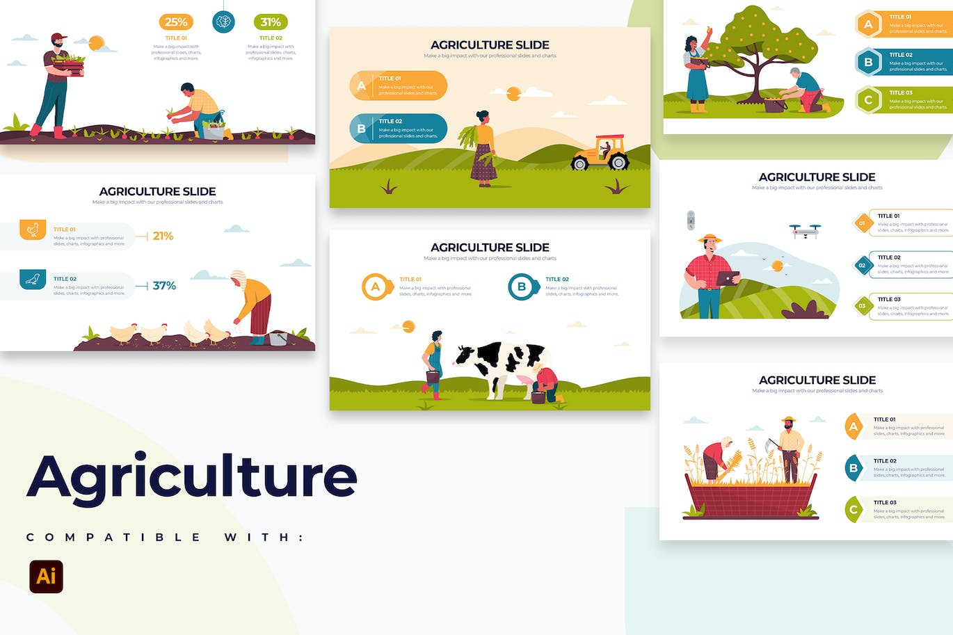 农业数据信息图表矢量模板 Business Agriculture Illustrator Infographics 幻灯图表 sucaiwan.com