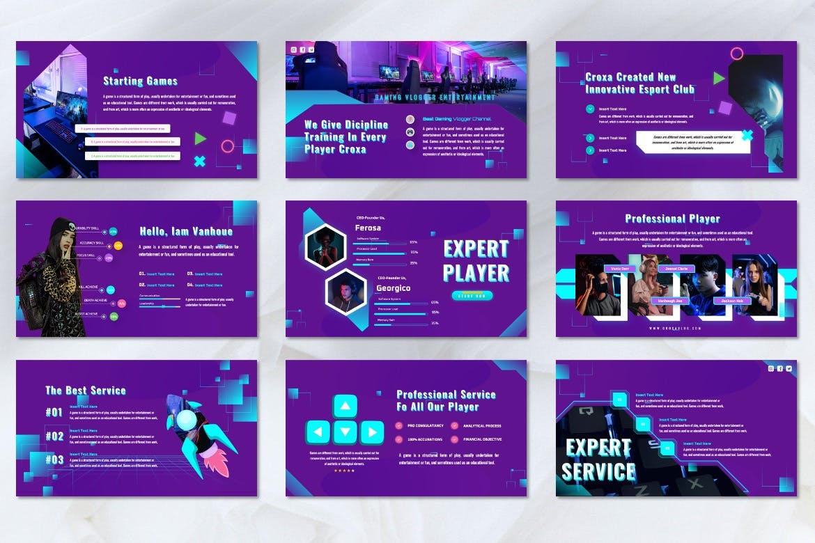 游戏电子竞技PPT模板下载 Croxa – Gaming Esports Powerpoint Template 幻灯图表 sucaiwan.com