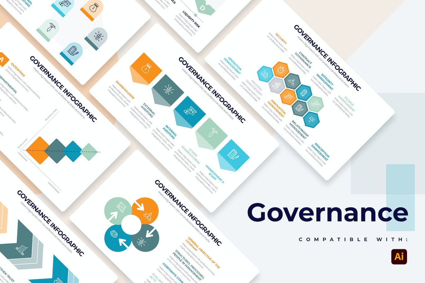 商业管理信息图表矢量模板 Business Governance Illustrator Infographics 幻灯图表 sucaiwan.com