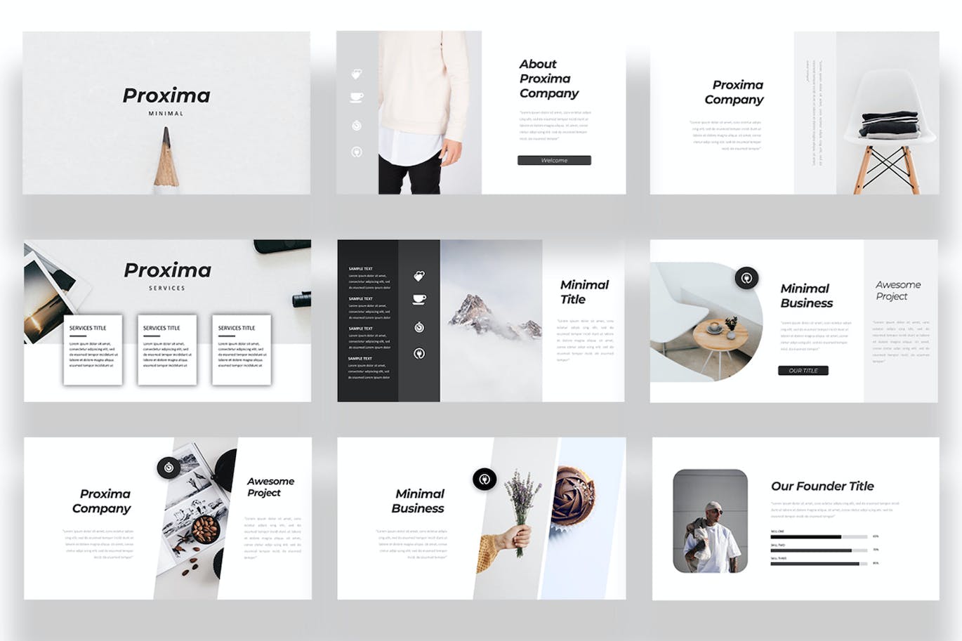 公司/企业介绍PPT模板下载 Proxima Minimal Powerpoint Template 幻灯图表 sucaiwan.com