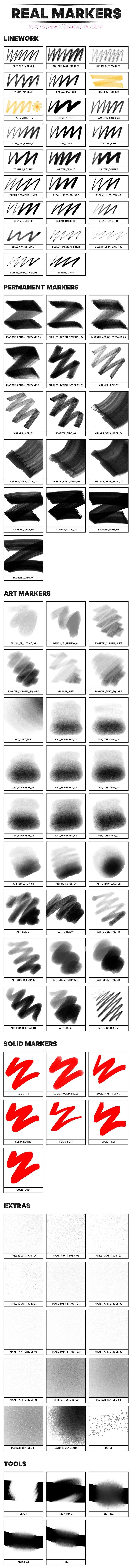 128支马克笔PS笔刷套装，tpl工具预设 笔刷资源 sucaiwan.com