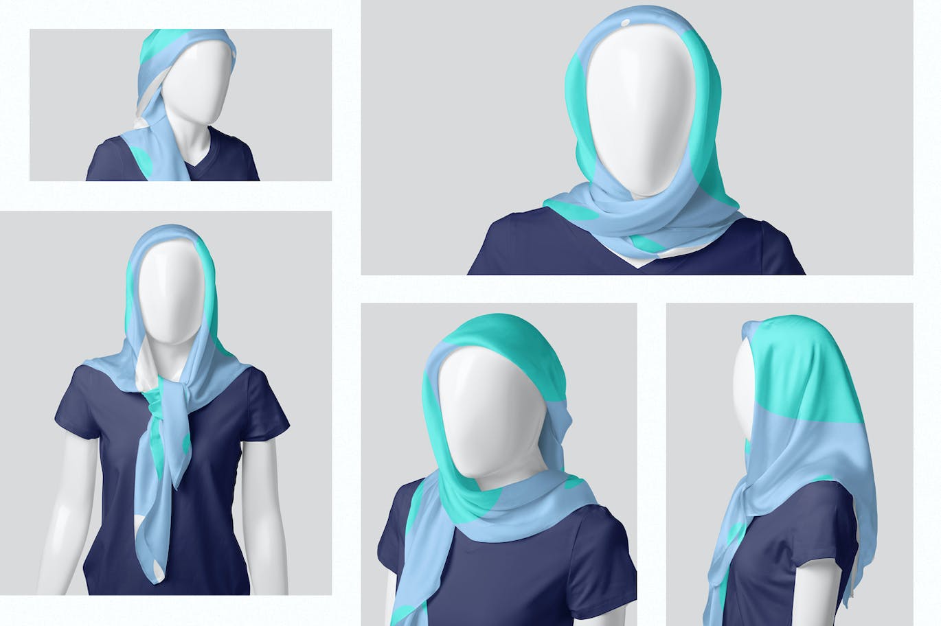 丝绸头巾面料品牌设计样机 Silk Head Scarf Mockups 样机素材 sucaiwan.com