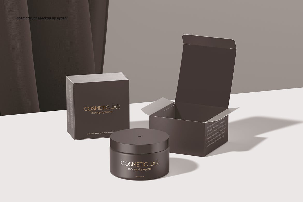 化妆品罐和盒子包装设计样机 Cosmetic Jar and Box Mockup 样机素材 sucaiwan.com