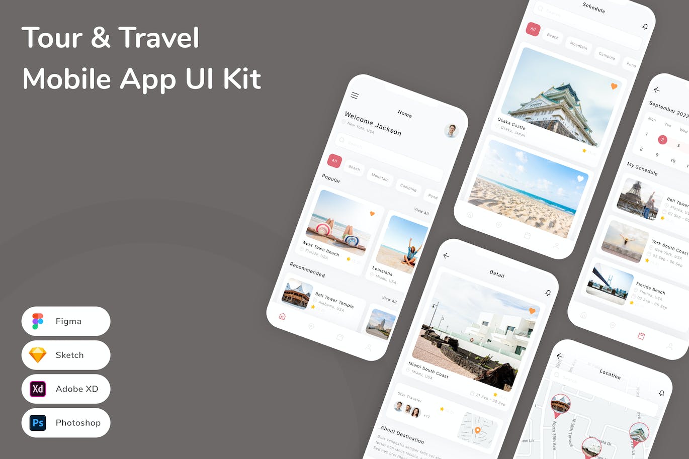 旅游和旅行App应用程序UI设计模板套件 Tour & Travel Mobile App UI Kit APP UI sucaiwan.com