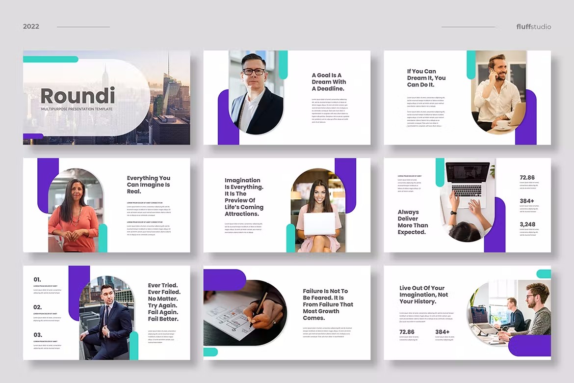 多用途业务演示PowerPoint演示模板 Roundi – Multipurpose PowerPoint Template 幻灯图表 sucaiwan.com