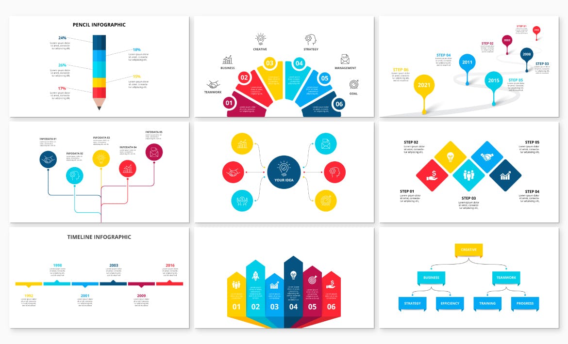 商业多用途信息图表元素集合 Business Infographics Elements Set 幻灯图表 sucaiwan.com