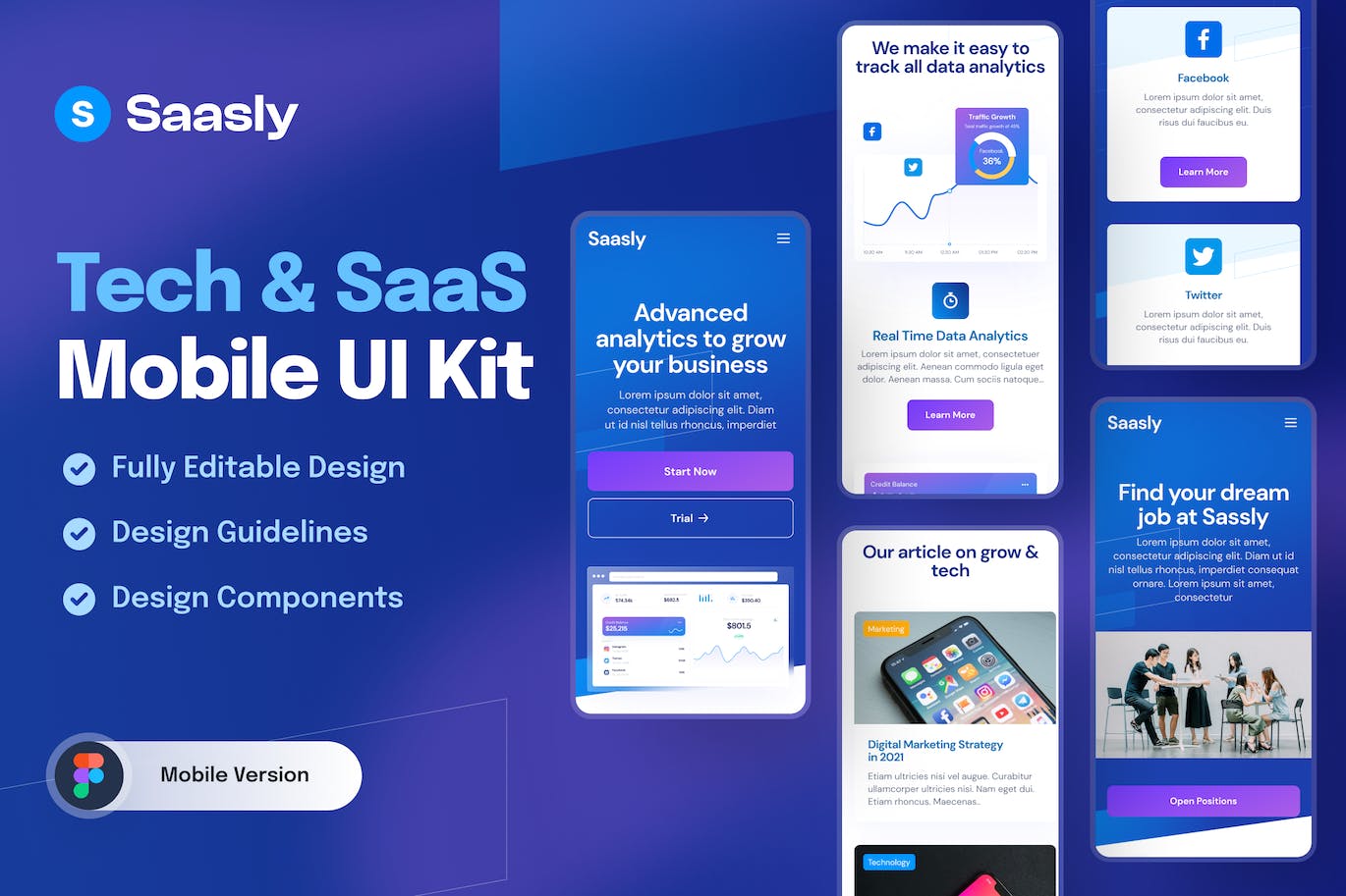 SaaS产品服务移动应用程序UI套件 Saasly – Tech & SaaS Mobile App UI Kit APP UI sucaiwan.com