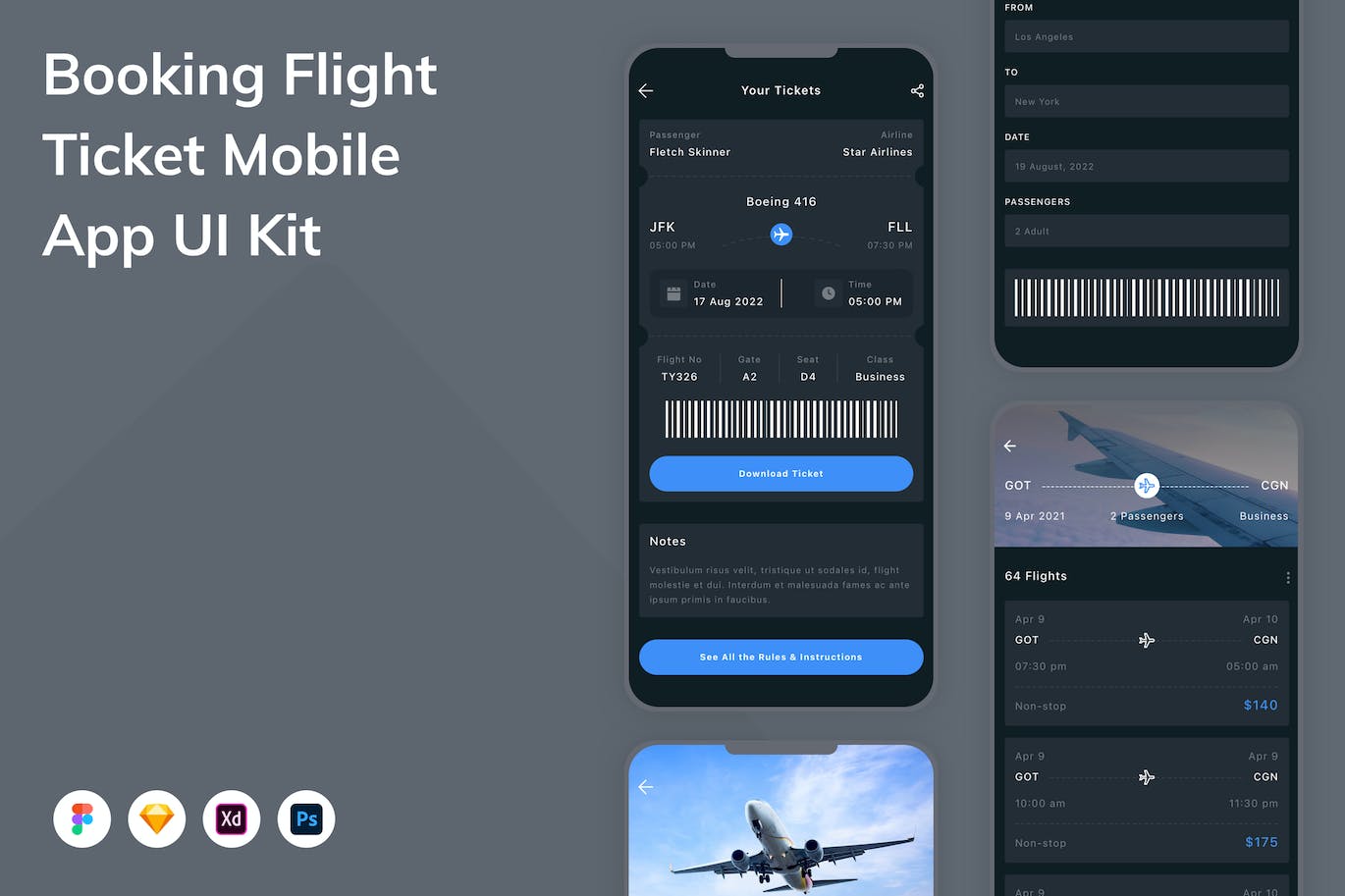 预订机票移动应用程序App设计UI模板 Booking Flight Ticket Mobile App UI Kit APP UI sucaiwan.com