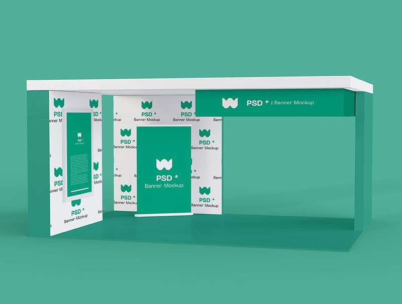 11套展销会展台展位设计样机模板PSD 样机素材 sucaiwan.com