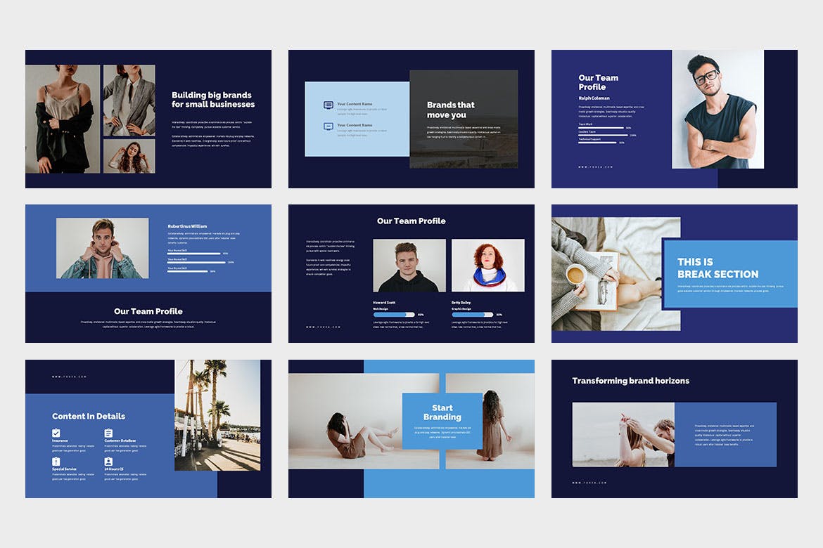 创意蓝色商业PPT演示幻灯片模板 Fovea : Creative Blue Powerpoint Template APP UI sucaiwan.com