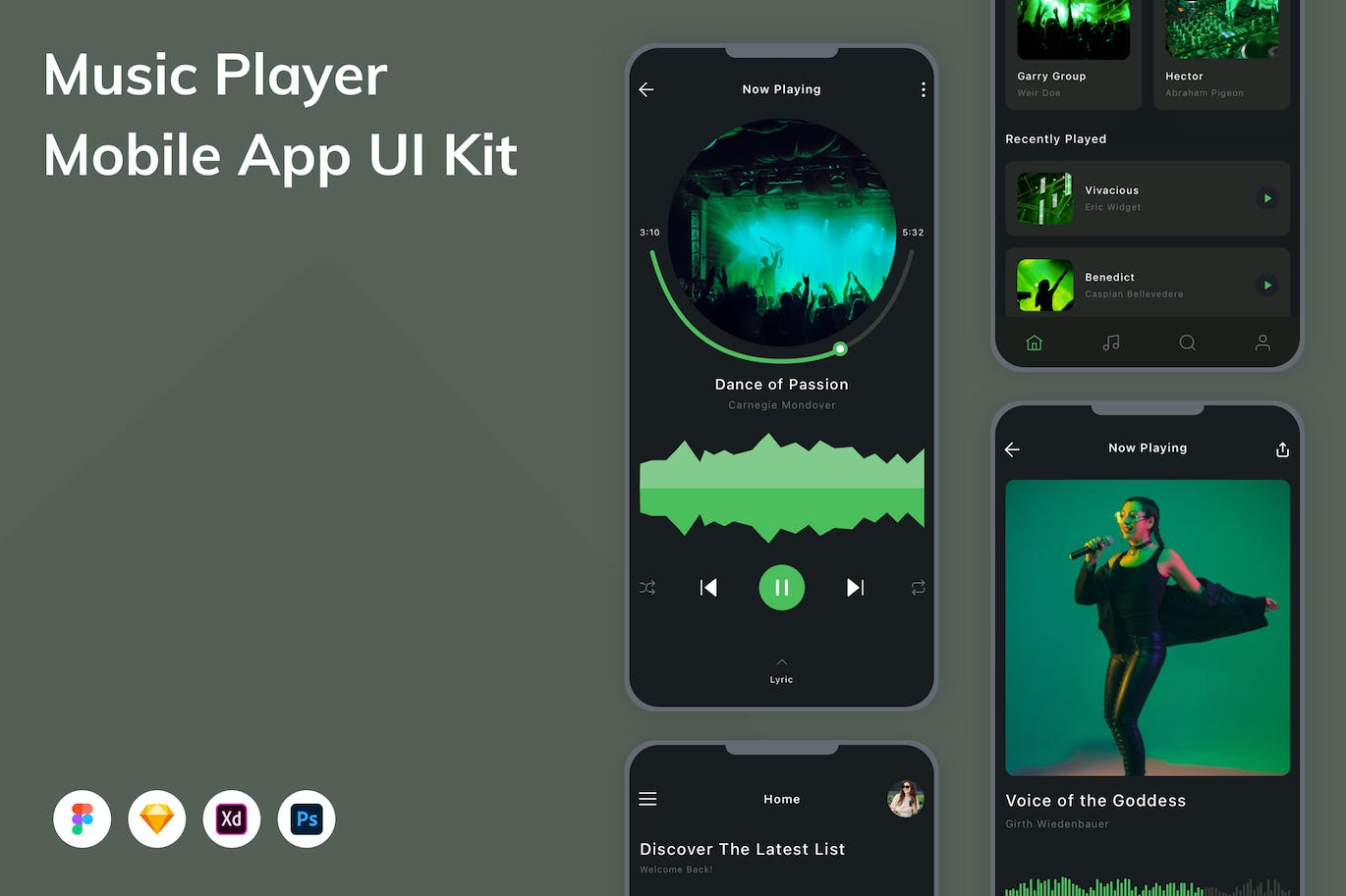 音乐播放软件移动应用程序App设计UI模板 Music Player Mobile App UI Kit APP UI sucaiwan.com