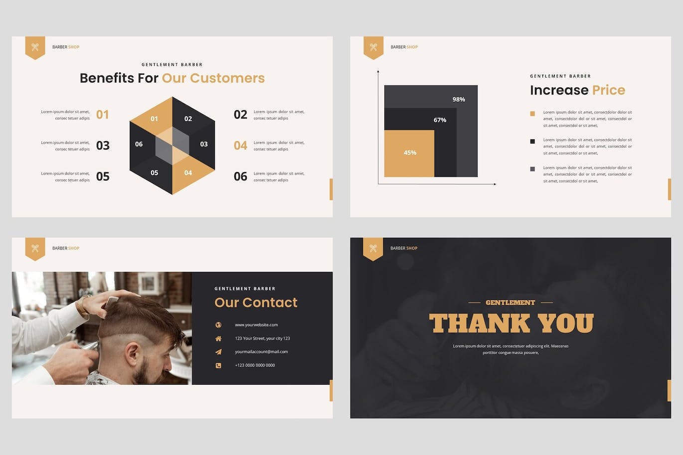 理发店和理发师Powerpoint幻灯片模板 Barbero – Barbershop Powerpoint Template 幻灯图表 sucaiwan.com