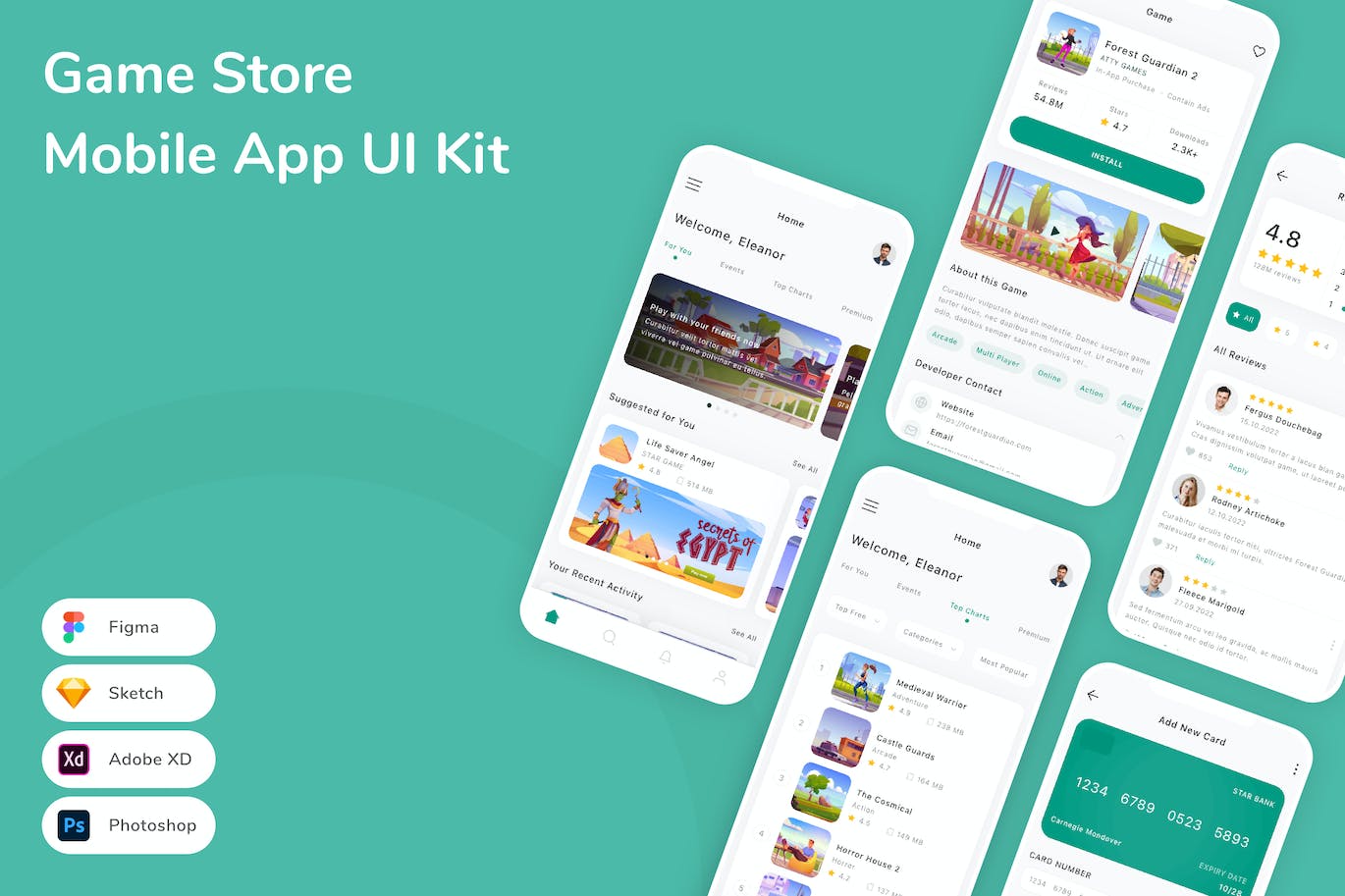 游戏商店App应用程序UI设计模板套件 Game Store Mobile App UI Kit APP UI sucaiwan.com