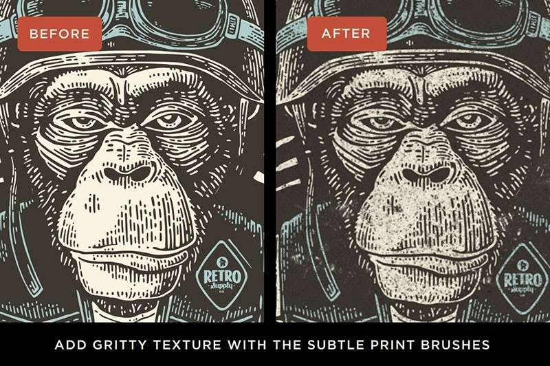 老式木刻版画AI+PS笔刷套装 笔刷资源 sucaiwan.com