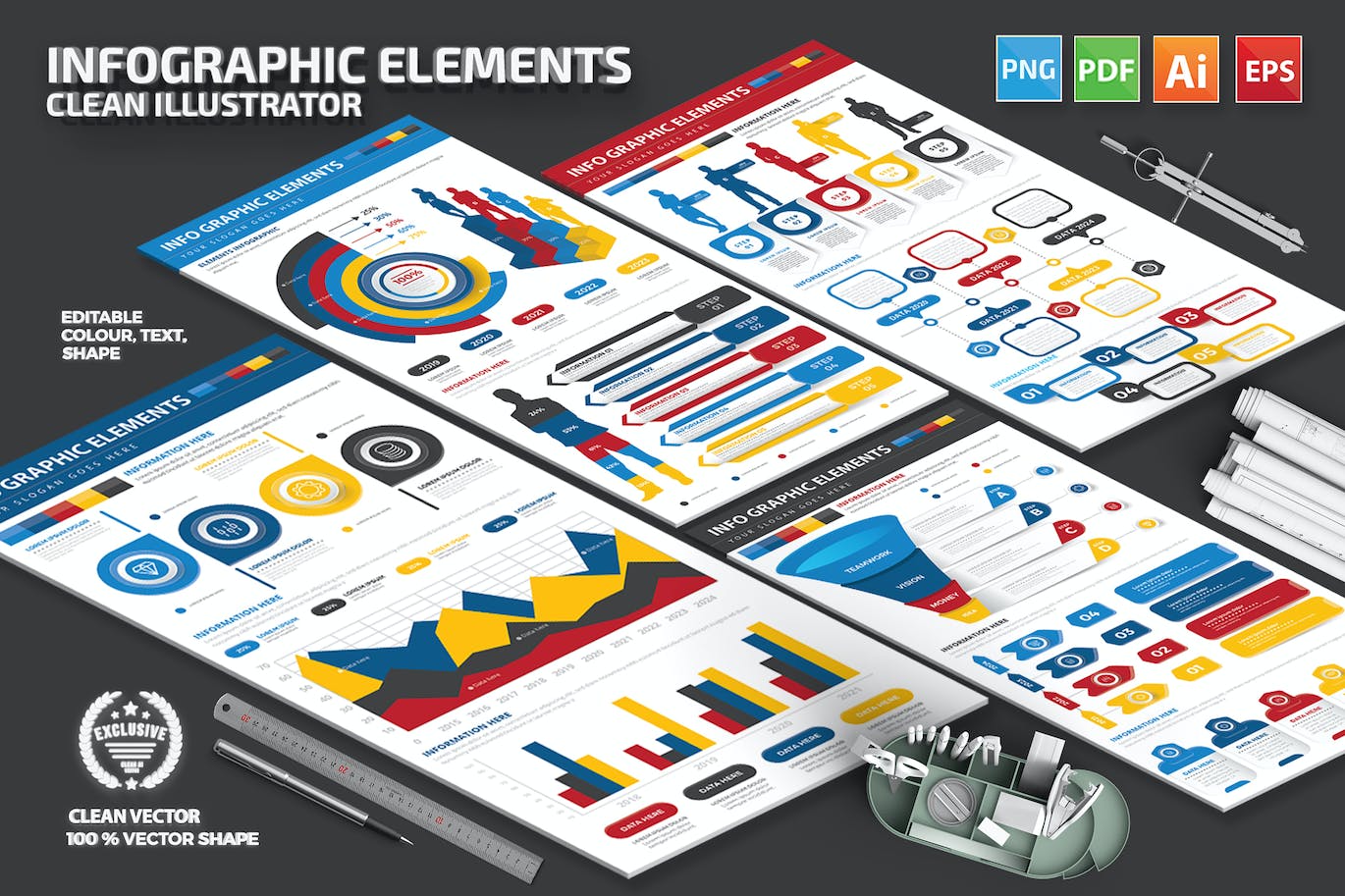 多用途通用信息图表元素模板 Infographic Elements 幻灯图表 sucaiwan.com