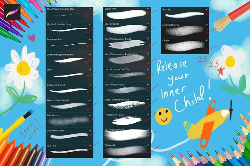 23个儿童水彩画Procreate笔刷 笔刷资源 sucaiwan.com