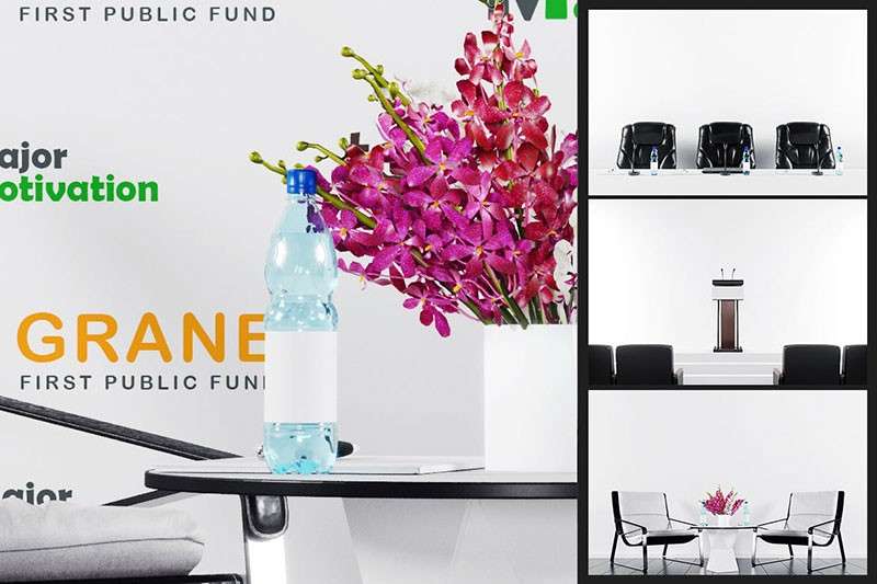 发布会背景广告牌设计展示样机PSD模板 样机素材 sucaiwan.com