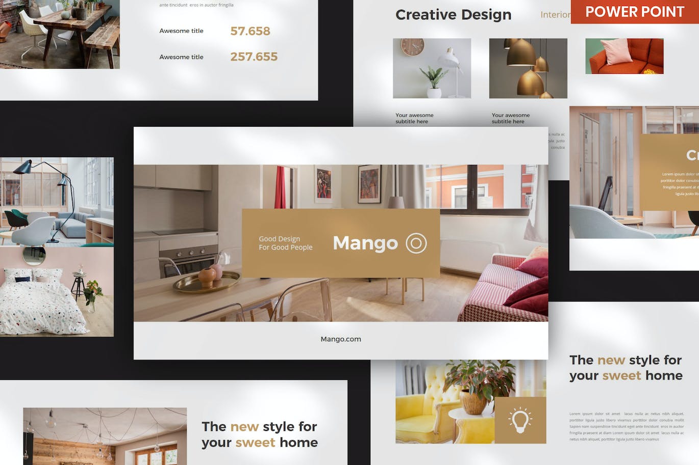 室内家居设计幻灯片演示PPT模板 Mango Interior PowerPoint 幻灯图表 sucaiwan.com