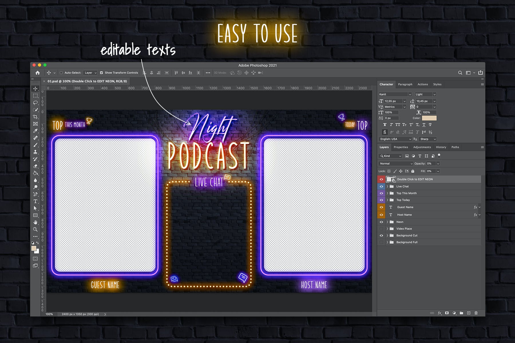 深夜音乐频道Twitch平台界面设计模板 Night Podcast – Twitch Overlay 设计素材 sucaiwan.com