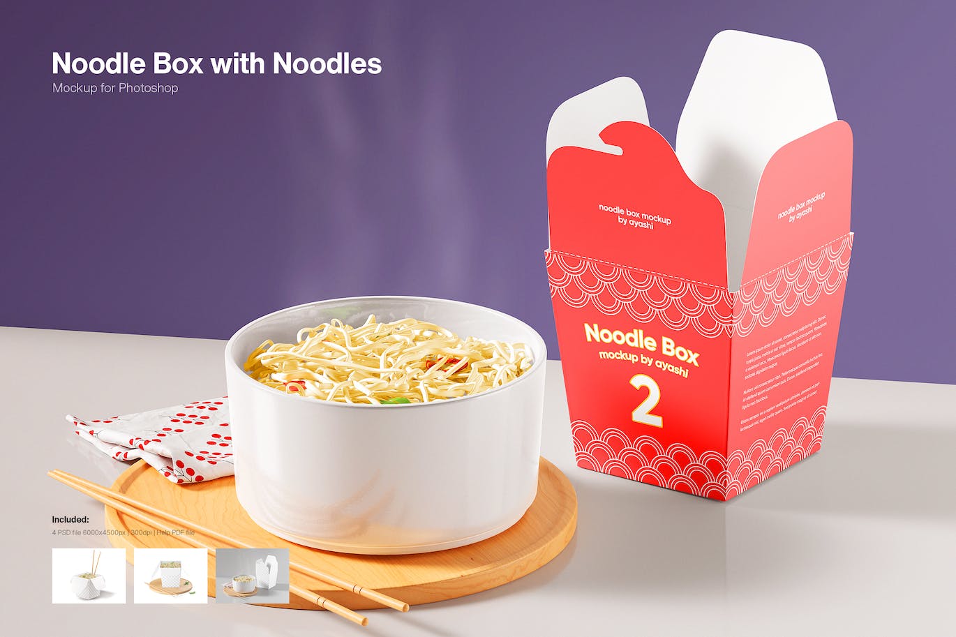 面条碗&面条纸盒样机 Noodle Box with Noodles Mockup 样机素材 sucaiwan.com