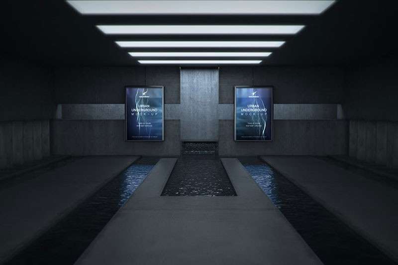 商场地库地铁站广告牌设计展示样机PSD模板 样机素材 sucaiwan.com