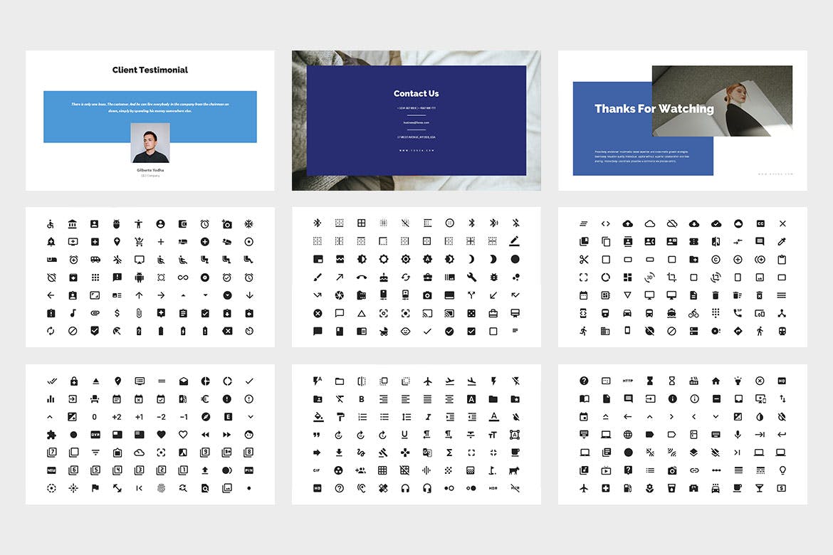 创意蓝色商业PPT演示幻灯片模板 Fovea : Creative Blue Powerpoint Template APP UI sucaiwan.com