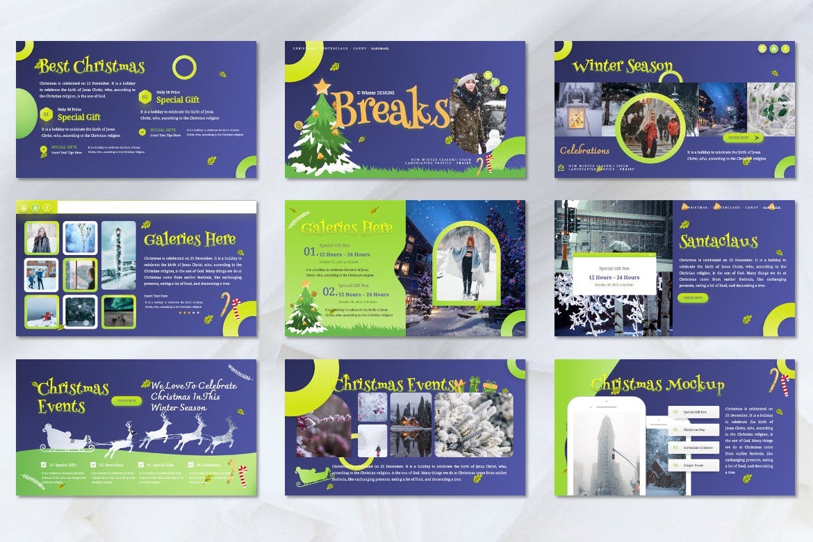 冬季主题Google幻灯片演示模板 Fraize – Winter Season Googleslide Templates 幻灯图表 sucaiwan.com