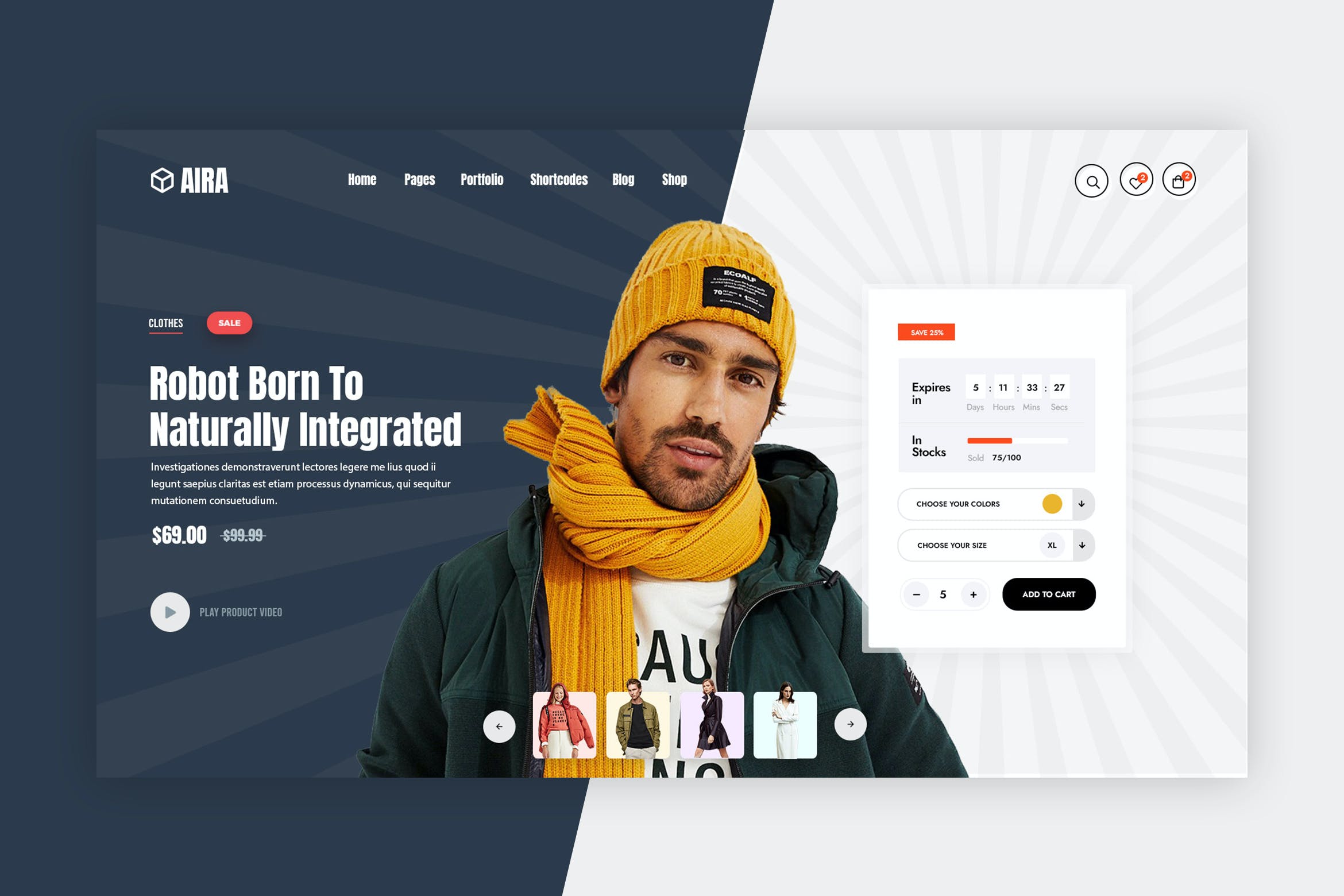 现代商店网站Header&轮播滑块设计模板v2 AIRA | Hero Slider & Header V2 设计素材 sucaiwan.com